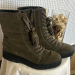 Franco Sarto Khaki Lace-Up Combat Boots Green Suede 8.5M US EU 38 Photo 0