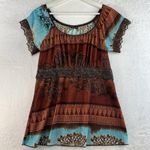 Vintage Y2K 2000’s Agenda Small S Top Babydoll Lace Woodland Forrest Goblincore Brown Photo 1
