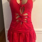 Sisterparty Cutout Bow Decor Lace Hem Backless Mini Tank Dresses- Burgundy Photo 4
