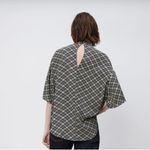 ZARA  Crisscross Patterned Short Sleeve Visco Shirt Taupe Black Size XSmall Photo 3