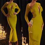 House Of CB  XL D-DD 'Zahra' Chartreuse Plunge Maxi Dress mustard yellow‎ NWOT Photo 2