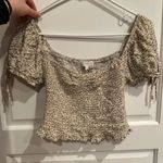 Brandy Melville Cream and Blue Floral Blouse Tan Photo 0