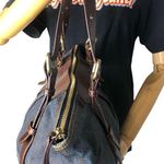 Burberry Denim Shoulder Bag Brown Leather Top Zip Closure Blue Label RARE Photo 5