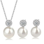 Boutique NEW Pearl Pave Simulated Diamond Necklace White Gold 925 Silver 16-18"‎ Photo 7