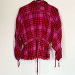 Free People NWT  Pacific Dawn Red and Pink Plaid Button-Down Shirt Size: XS Photo 9