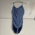 J.Crew WOMENS RUCHED ONE PIECE BATHING SUIT COBALT BLUE FLORAL HALTER 16 NEW Photo 1