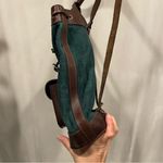 Handmade Groovy Aztec rainbow stitched green suede chocolate leather bucket backpack bag Photo 8