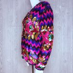 Vintage 1980’s bright Sequin Shimmer Long sleeve Jacket Blazer Cardigan sweater Pink Size M Photo 10