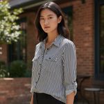 Elementz  Black and white striped button up blouse. New! Photo 1