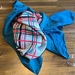 Franco Ferrari Grid Plaid Window Pane Scarf Silk Vintage Turquoise Blue Square Photo 0