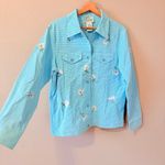 Quacker Factory Jacket Womens Small S Gingham Vintage Embroidered Floral Cotton Blue Photo 3