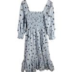 Kate Spade Floral Dot Puff Sleeve Smocked Midi Dress Blue Size Small Photo 4