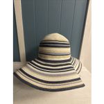 Nautica  Women's Wide Brim‎ Sun White Hat Blue  Tan Stripes OS Beach Cruise Photo 2