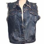 IZOD  Denim vest studded retro Y2K P/L punk preppy 100% cotton distressed… Photo 0