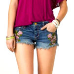 American Eagle  Raw Hem Floral Embroidered Stretch Denim Shorts   Size 2 Photo 0