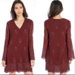 WAYF Burgundy V Neck Floral
Embroidery Bell Sleeve Shift Dress size small Photo 7