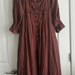 Free People magdalia romantic boho maxi dress size S bottom down puffy sleeve Photo 0
