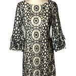 Taylor Black And Ivory Crochet Lace Long Bell Sleeve Fit And Flare Dress Size 4 Photo 0