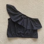 A New Day One Shoulder Black Cropped Blouse Size Large Cotton Blend Stretch EUC Photo 4