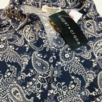 Paper Crane NWT navy blue paisley print crop top faux collar with buttons Summer Photo 5