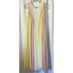 Pastel Pink White Yellow Long Chiffon Maxi Summer Sun Dress Size Medium Photo 3