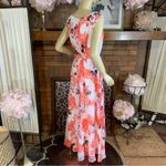 Chetta B CORAL, WHITE AND GRAY FLORAL PRINT CHIFFON MAXI DRESS (12) Photo 3