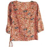Lucky Brand  Floral Top XS Drawstring Tie at Waist Boho Bohemian Orange Photo 1