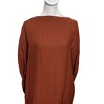 Black Crane Elastic Yoke Midi Dress Size XS Brick Linen Sheath FLAWED Brown Photo 2