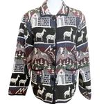 Jane Ashley Woven Tapestry Winter Deer Print Button Front Jacket Blue Multi Sz L Photo 2