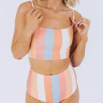 One Loved Babe Bikini Set Size Medium Retro Stripe High Waist Swim Two Piece M Orange Photo 7