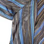 John Yang Shirt Womens 12 Blue Black Striped Long Sleeve Blouse Ruffle High Neck Photo 11