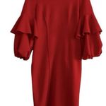 IC COLLECTION Red Scuba Knit Ruffled Balloon Sleeve Red Sheath Dress Size XS NEW Photo 0