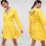 ASOS  Floral Jacquard Long Sleeve Wrap Mini Dress Yellow Sz 2 Photo 1