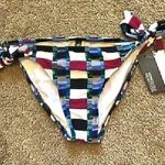 NEW NWT KENNETH COLE REACTION White Black Blue Bow Tie Plaid Bikini BOTTOM Small Photo 0
