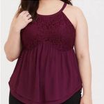 Torrid  Women's Burgundy Lace Peplum Sleeveless Blouse Photo 0