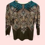 Talbots Cute olive teal cashmere blend Kashmiri swirl lightweight sweater Photo 2