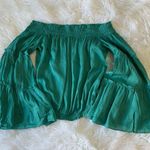 Free People green off shoulder smocked blouse bell sleeve top spirit blouse Photo 5
