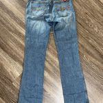 Miss Vigoss Bootcut Jeans Mid Rise Distressed Stretch Y2K Style Embroidered Blue Size 27 Photo 3