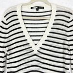 Veronica Beard  Dean Striped Linen V-Neck Sweater Size Large Breton Ribbed Photo 5