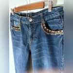Live Hard Play Hard Jeans Rhinestones Pocket Brown Lace Bootcut Cowgirl Y2K 0246 Blue Size 10 Photo 2