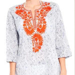 Roberta Roller Rabbit  Embroidered 3/4 Sleeve Tunic Blue/Orange Women’s size XS​ Photo 0