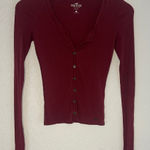 Hollister  Slim Tee Maroon Burgundy Button Up Ribbed Top Y2K Long Sleeve XS Photo 0