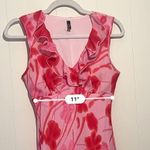 Vintage 90s Y2K Red Pink Floral Midi Dress Bodycon Ruffles S/M Photo 5