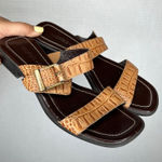 Nickels Soft Womens Sandals Tan Brown Faux Crocodile Buckle Block Heel Slides Size 7.5 Photo 0