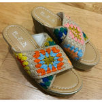 Granny square Multicolor Crochet Wedge Sandals Size 6.5 Gold Photo 1