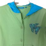 Cotton Connection Blue Aqua Chartreuse Sequined Fish Button up Hoodie Blue Photo 1