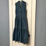 On 34th denim full button tiered midi dress size small 100% cotton cottage Blue Photo 1
