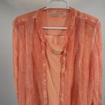 Soft Surroundings  Peach button up sheer eyelet lace 2pc set top L casual office Photo 7