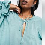 Free People  high neck woven blouse in turquoise blue large Photo 1