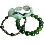 Beaded Jade Green Rosette Stretch Elastic Bracelet Trio Boho Bohemian Hippie Photo 1